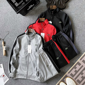 Lacoste Stand-Collar Zip-Up Jacket and Straight-Leg Sweatpants Athleisure Set-6660  