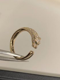 Cartier half diamond leopard micro inlaid ring-0036