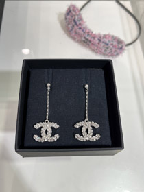 Celine double-sided diamond double C pendant long chain earrings-3802