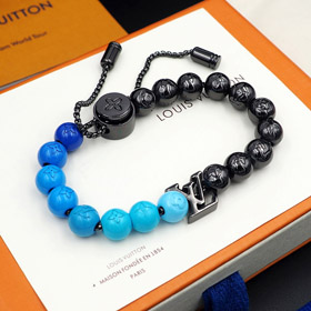 Louis Vuitton LV blue letter incarnation pendant and inscription on polished metal beads Bracelet-3848